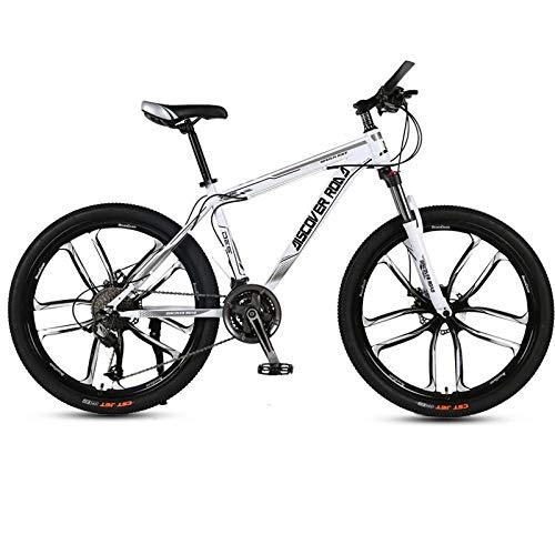 Mountain Bike : DGAGD 26 inch mountain bike bicycle adult variable speed dual disc brake high carbon steel bicycle ten cutter wheels-white_27 speed