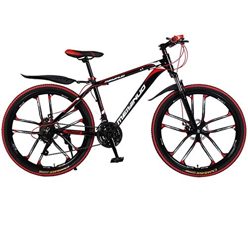 Mountain Bike : DGAGD 26 inch mountain bike bicycle male and female variable speed urban aluminum alloy bicycle ten cutter wheels-Black red_21 speed