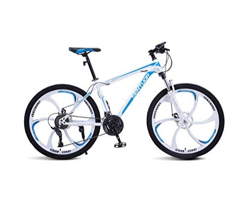 Mountain Bike : DGAGD 26 inch mountain bike off-road variable speed racing light bicycle six cutter wheels-White blue_27 speed