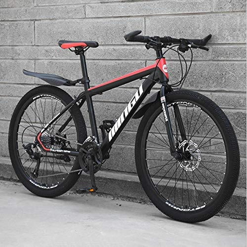 Mountain Bike : DGAGD 26 inch mountain bike variable speed off-road shock absorber bicycle light road racing spoke wheel-Black red_24 speed