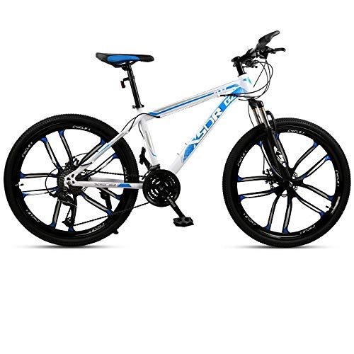 Mountain Bike : DGAGD Snow bike big tire 4.0 thick and wide 26 inch disc brake mountain bike ten cutter wheels-White blue_27 speed