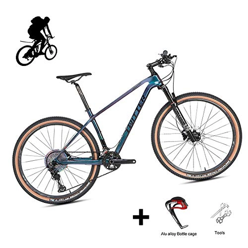 Mountain Bike : Discolor changing carbon fiber mountain bike 27.5 / 29 inch light off-road vehicle adult M8100-24 speed oil brake competition grade mountain bike with hidden line design+Air control front fork, , Black, XL