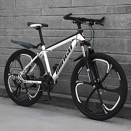 Mountain Bike : DJP Mountain Bike, Furniture Mountain Bicycle with Front Suspension and Adjustable Seat, 24 inch MTB Bike, Dual Disc Brake Aluminum Frame, Man Mountain Bikes White / Black 6 Spoke 30 Speed, White / Black - 6