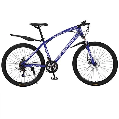 Mountain Bike : DODOBD Mountain Bike, Youth and Adult Mountain Bike 26 inch 21-Speed / 24-Speed / 27-Speed, High carbon steel frame full suspension double disc brakes -Blue