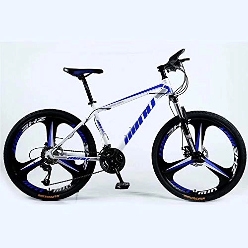 Mountain Bike : DOMDIL- Country Mountain Bike 26 Inch, Adult MTB, Hardtail Bicycle with Adjustable Seat, Thickened Carbon Steel Frame, White Blue, 3 Cutters Wheel, 27-stage shift