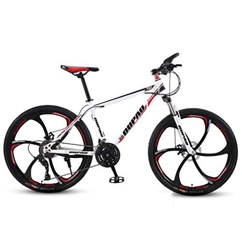 Mountain Bike : Dsrgwe Mountain Bike / Bicycles, Front Suspension and Dual Disc Brake, 26inch Wheels, Carbon Steel Frame, 21-speed, 24-speed, 27-speed (Color : Red+White, Size : 27-speed)