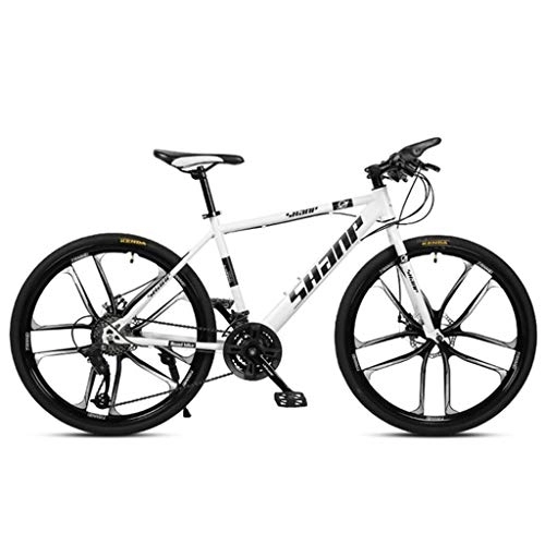 Mountain Bike : Dsrgwe Mountain Bike, Hardtail Mountain Bicycles, Carbon Steel Frame, Front Suspension and Dual Disc Brake, 26inch Wheels (Color : White, Size : 21-speed)