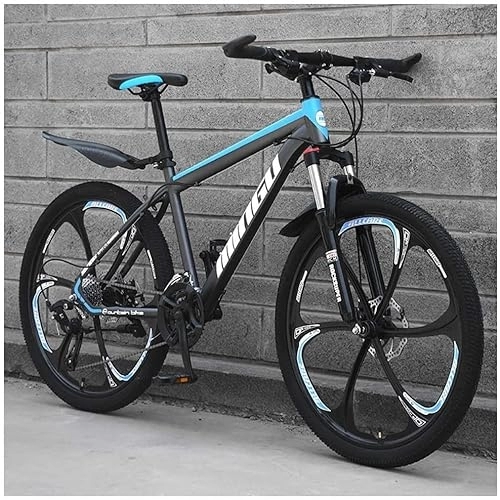 Mountain Bike : dtkmkj 24 Inch Mountain Bikes, Mens Women Carbon Steel Bicycle, 30-Speed with Dual Disc Brake, Black Blue 6 Spoke