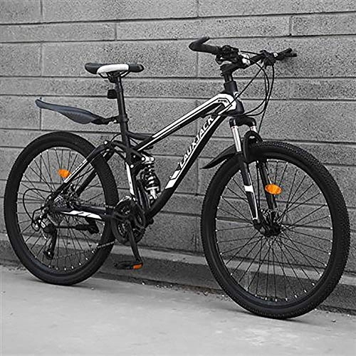 Mountain Bike : Dual Disc Brake Full Suspension Mountain Bicycle, Mountain Bike Bicycle, High Carbon Steel Men Women Off-road Mountain Bikes Black 26", 24-speed