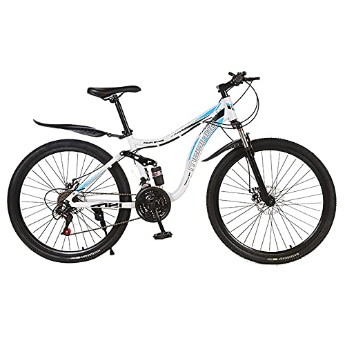 Mountain Bike : Dual Disc Brake MTB Mountain Bike, Carbon Steel Frame City Outdoor Bikes, 26 inch 21 Speed Mountain Bicycle for Men and Women, 30-Knife Spoke Wheels