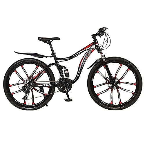 Mountain Bike : Dual Disc Brake Outdoor MTB Mountain Bike, 26 inch 10 Knife Wheels 21 Speed Mountain Bicycle for Men and Women, Carbon Steel Frame City Bikes
