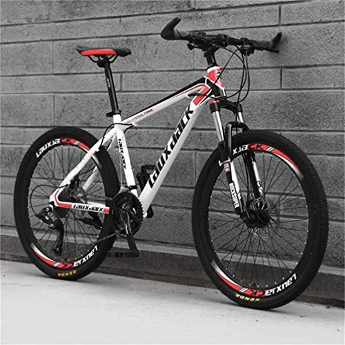 Mountain Bike : Dual Suspension Mountain Bikes, 26 Inch High-carbon Steel City Off Road Bicycle (Color : White Red, Size : 24 speed)