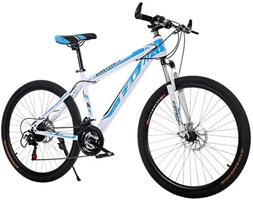 Mountain Bike : Dual Suspension Mountain Bikes Comfort & Cruiser Bikes 24 Inch Wheel Mountain Bike 24 Speed MTB Sports Leisure High-carbon Steel Frame (Color : Black blue)-White_Blue
