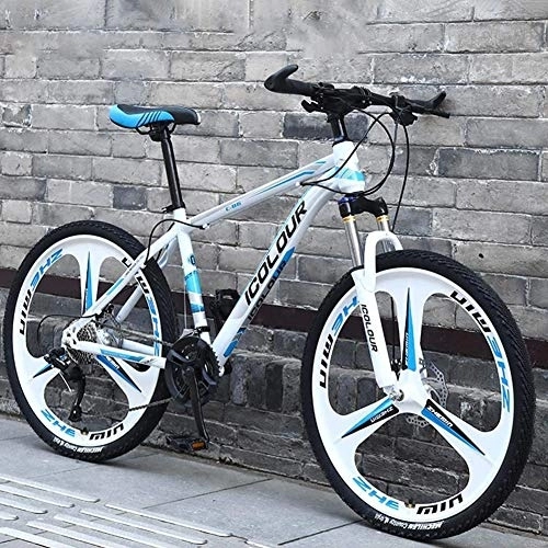 Mountain Bike : DULPLAY 26 Inch 27 Speed Aluminum Lightweight Mountain Bikes, Adult Mountain Bikes, Hardtail Mountain Bicycle With Front Suspension White And Blue 26", 27-speed