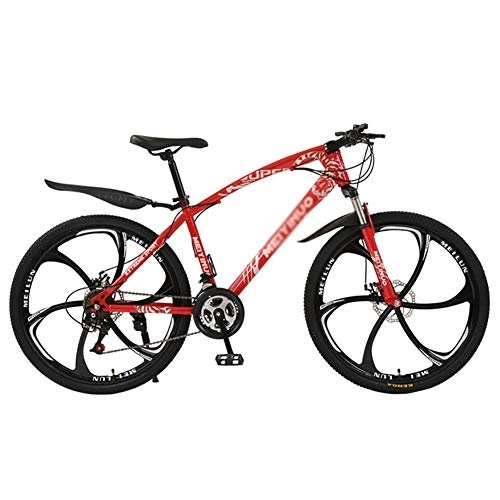 Mountain Bike : DULPLAY Adjustable Seat Handlebar, Mountain Bikes, Dual Disc Brake Hardtail Mountain Bike, Men Women Adult All Terrain Mountain Bicycle Red 6 Spoke 26", 24-speed