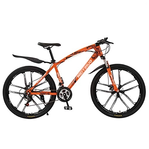 Mountain Bike : DULPLAY Dual Disc Brake Shock Absorption Front Suspension, Men's And Women's Shift Mountain Bikes, Mountain Bike Bicycle Orange 10 Spoke 26", 27-speed