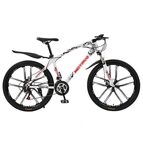 Mountain Bike : DULPLAY Dual Disc Brake Shock Absorption Front Suspension, Men's And Women's Shift Mountain Bikes, Mountain Bike Bicycle White 10 Spoke 26", 21-speed