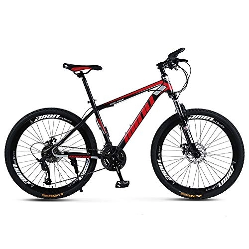 Mountain Bike : DULPLAY Lightweight Dual Disc Brake Mountain Bikes, High-carbon Steel Mountain Bicycle With Front Suspension, Adult Mountain Bike Black And Red 26", 24-speed