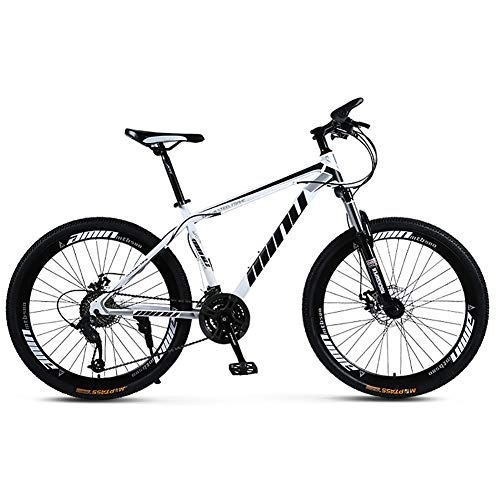 Mountain Bike : DULPLAY Lightweight Dual Disc Brake Mountain Bikes, High-carbon Steel Mountain Bicycle With Front Suspension, Adult Mountain Bike White And Black 26", 24-speed