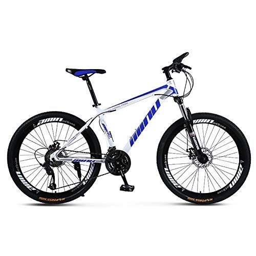Mountain Bike : DULPLAY Lightweight Dual Disc Brake Mountain Bikes, High-carbon Steel Mountain Bicycle With Front Suspension, Adult Mountain Bike White And Blue 26", 24-speed