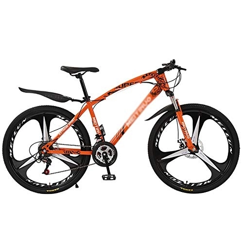 Mountain Bike : DULPLAY Lightweight Mountain Bikes Bicycles, Mountain Bicycle With Front Suspension Adjustable Seat, Strong Frame Disc Brake Mountain Bike Orange 3 Spoke 26", 21-speed