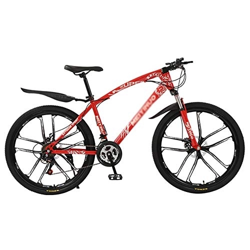 Mountain Bike : DULPLAY Mountain Bike Bicycle, Men's And Women's Shift Mountain Bikes, Dual Disc Brake Shock Absorption Front Suspension Red 10 Spoke 26", 24-speed