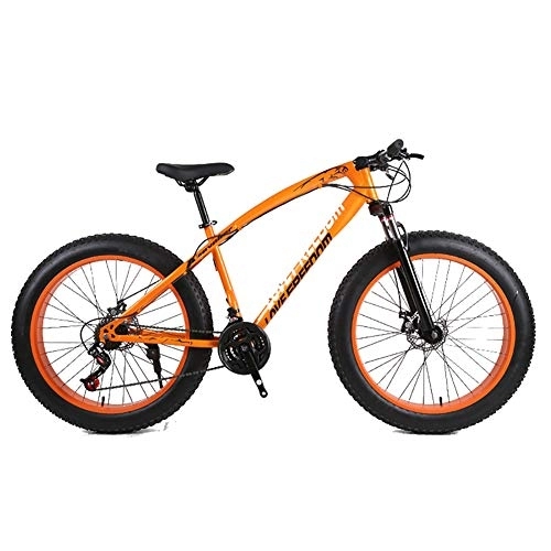 Mountain Bike : DULPLAY Mountain Bike For Teens Adults Men Women, Double Disc Brake Fat Tire Mountain Bicycle, 26 Inch Mountain Bikes Bicycle Orange 26", 21-speed