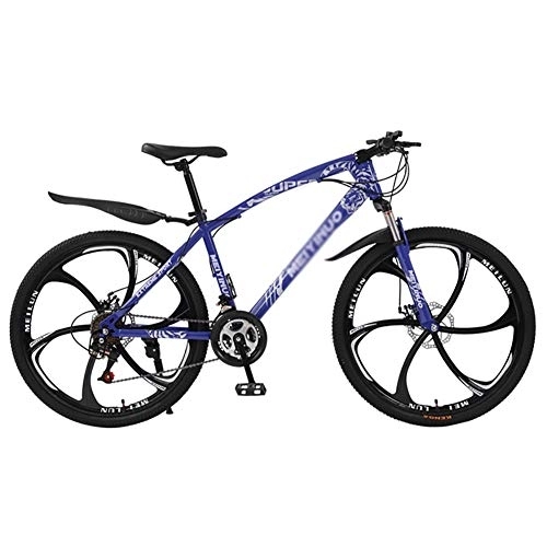 Mountain Bike : DULPLAY Mountain Bikes, Adjustable Seat Handlebar, Men Women Adult All Terrain Mountain Bicycle, Dual Disc Brake Hardtail Mountain Bike Blue 6 Spoke 26", 24-speed