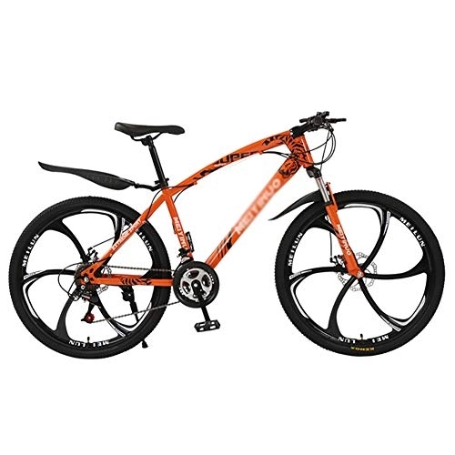 Mountain Bike : DULPLAY Mountain Bikes, Adjustable Seat Handlebar, Men Women Adult All Terrain Mountain Bicycle, Dual Disc Brake Hardtail Mountain Bike Orange 6 Spoke 26", 21-speed