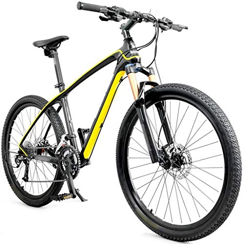 Mountain Bike : DXIUMZHP Dual Suspension Carbon Fiber Mountain Bike Bicycle, Off-road Variable Speed Racing, Pneumatic Pressure Damping, 26 Inches, Oil Disc Brake, Unisex (Color : Yellow, Size : 26 inches)