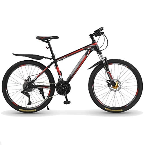 Mountain Bike : DXIUMZHP Dual Suspension Mountain Bike, Variable Speed Light Unisex Road Bike, Dual Shock Absorbers, 24-inch Wheels, 21-speed (Color : Black+Red, Size : 24 inches)
