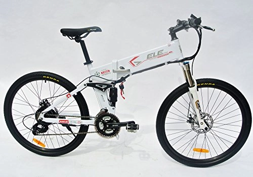 Mountain Bike : ELECYCLE 250W Electric Bicycle 26 Inch with Shimano 21 Speeds Folding Mountain Bike in White with LCD Display