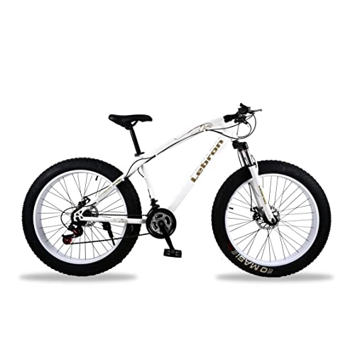 Mountain Bike : ENERJ 26' Mountain Bike for Adults, 21 Speed Gear with Fat Tyres, Advanced Shock Absorption System and Disk Breaks (White)