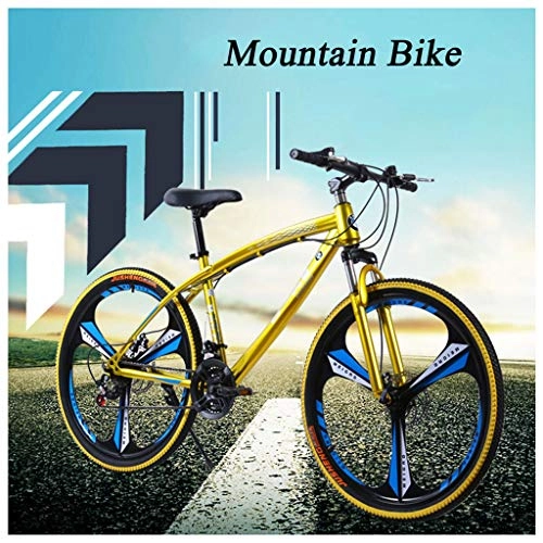 Mountain Bike : Ergonomic Curved Beam Mountain Bike Speed City Bike One Round Student Bicycle Double Disc Brake Shock Absorber Racing Gold