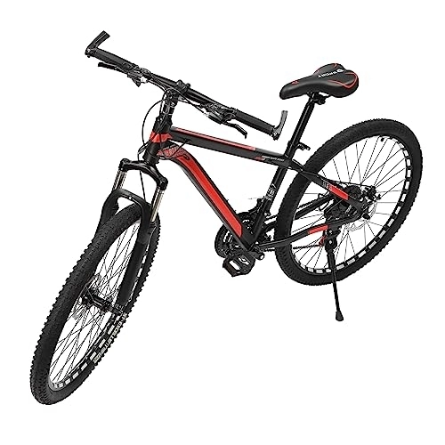 Mountain Bike : EurHomePlus 26 Inch Mountain Bike Disc Brake 21 Speed Gear Bicycle Fully MTB Unsex for Indoor or Motorhome Camping, Travel and Use in the Garden (Black + Red)