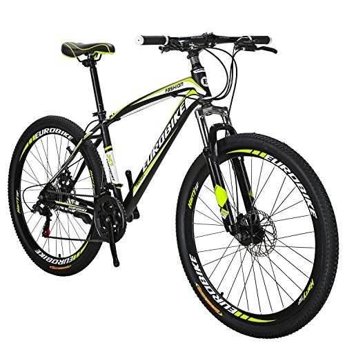 Mountain Bike : Eurobike Mountain bike, 27.5 mens mountain bike，Daul Disc Brakes 21 Speed, Mens Bicycle, Front Suspension MTB, 27.5" For Adult, Men / Women(Yellow Aluminium Rims)