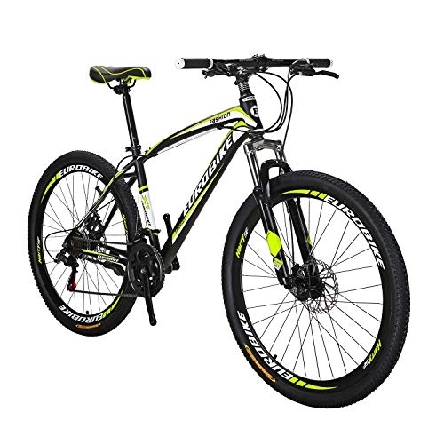 Mountain Bike : Eurobike Mountain Bike YH-X1 27.5 Inch Wheels 21 Speed Dual Disc Brake for Mens Front Suspension Bicycle (YELLOW)