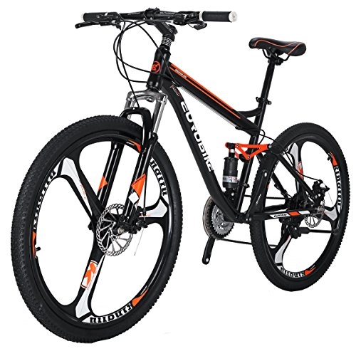 Mountain Bike : Eurobike Moutain Bike TSM S7 Bicycle 21 Speed MTB 27.5 Inches Wheels Dual suspension Bike 3-Spoke Wheel Orange