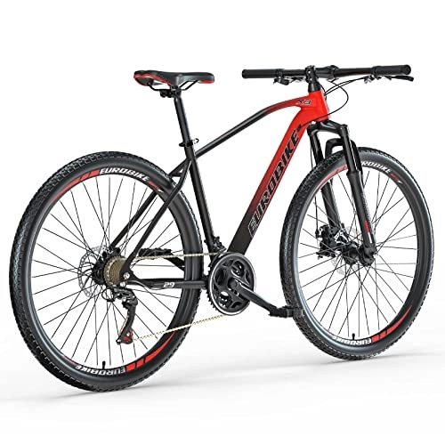 Mountain Bike : Eurobike New X3 Adult Mountain Bike, 29-Inch Wheels, Mens and Womens 19-Inch Steel Frame, SHIMANO 21 Speed with Front Suspension, Disc Brakes(Black-red)