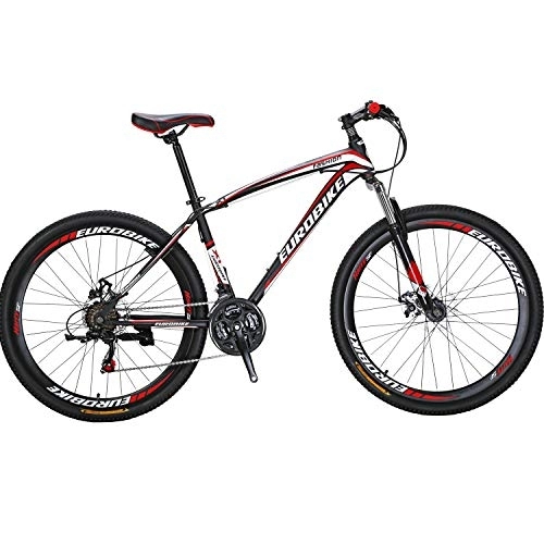 Mountain Bike : Eurobike X1 27.5” Mens Mountain bike Daul Disc Brake 21 Speed Bicycle Front Suspension For Men or Women (Red)