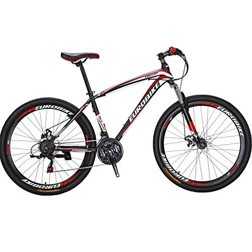 Mountain Bike : Eurobike X1 27.5" Mens Mountain bike Daul Disc Brake 21 Speed Bicycle Front Suspension MTB (Red)