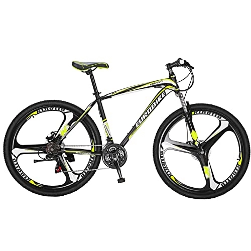 Mountain Bike : Eurobike X1 Mountain Bike, 21 Speed Mountain Bicycle 27.5 Inch, Front Suspension MTB Bikes for Adults Men / Women(K-wheel Yellow)