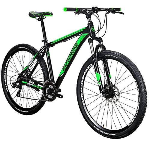 Mountain Bike : Eurobike X9 Mountain Bike 21 Speed 29 Inches Wheels Dual Disc Brake Aluminum Frame MTB Bicycle (X9 Blackgreen-Muti Spoke Wheel)