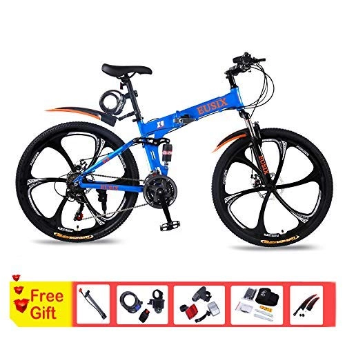 Mountain Bike : EUSIX X9 26 Inches Mountain Bike for Men and Women Aluminum Frame Folding Bicycle with Dual Suspension and 21 Speed Gear Mens Mountain Bicycle MTB