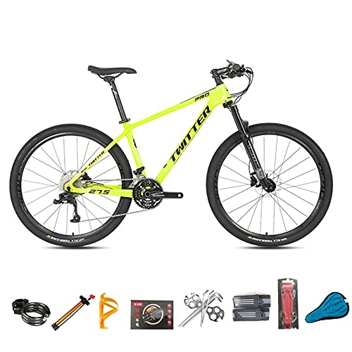 Mountain Bike : EWYI 27.5 / 29'' Carbon Fiber Mountain Bike, 30 / 36 Variable Speed MTB, Carbon Fiber Frame, Shock Absorption Outdoor Riding Cross-country Student Men and Women Bicycle Bright Yellow-36sp 29