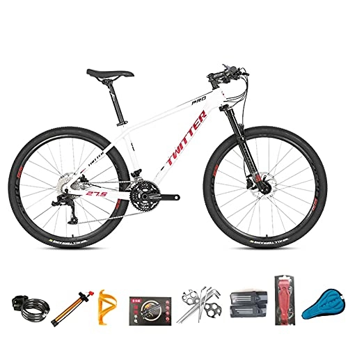 Mountain Bike : EWYI 27.5 / 29'' Mountain Bike, 30 / 36 Variable Speed Carbon Fiber MTB, Shock Absorption Magnesium-aluminum Alloy Wire-controlled Air Fork, Student Men and Women Bicycle White Red-30sp 27.5