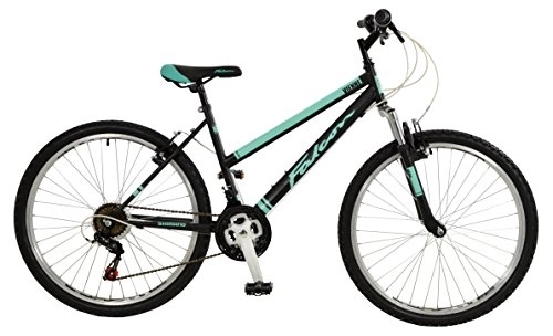 Mountain Bike : Falcon Vienne Womens' Mountain Bike Black / Teal, 17" inch steel frame, 18-speed Shimano rear derailleur and micro-shift rotational shifters strong and lightweight deep-section alloy wheel rims