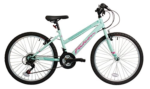 Mountain Bike : FalconAurora Kids' Mountain Bike Green / Pink, 13" inch steel frame, 18 speed front and rear v-brakes 1.95" wide mtb tread