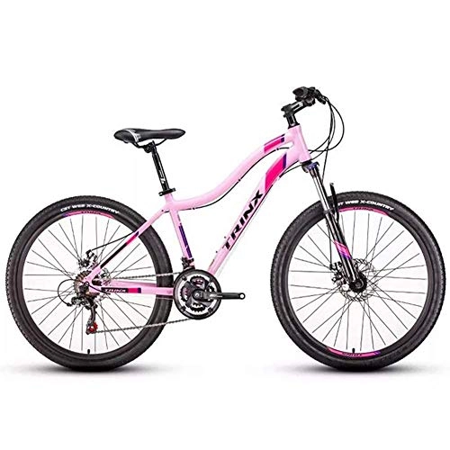Mountain Bike : FANG Womens Mountain Bikes, 21-Speed Dual Disc Brake Mountain Trail Bike, Front Suspension Hardtail Mountain Bike, Adult Bicycle, 26 Inches Pink