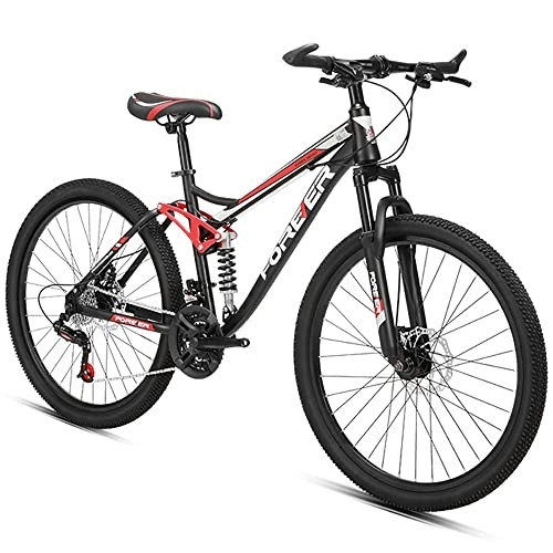 Mountain Bike : FAXIOAWA 26-inch Mountain Bike, 24 Speed Full Suspension Mountain Bicycle With High Carbon Steel Frame and Double Disc Brake, Men and Women's Outdoor Cycling Road Bike
